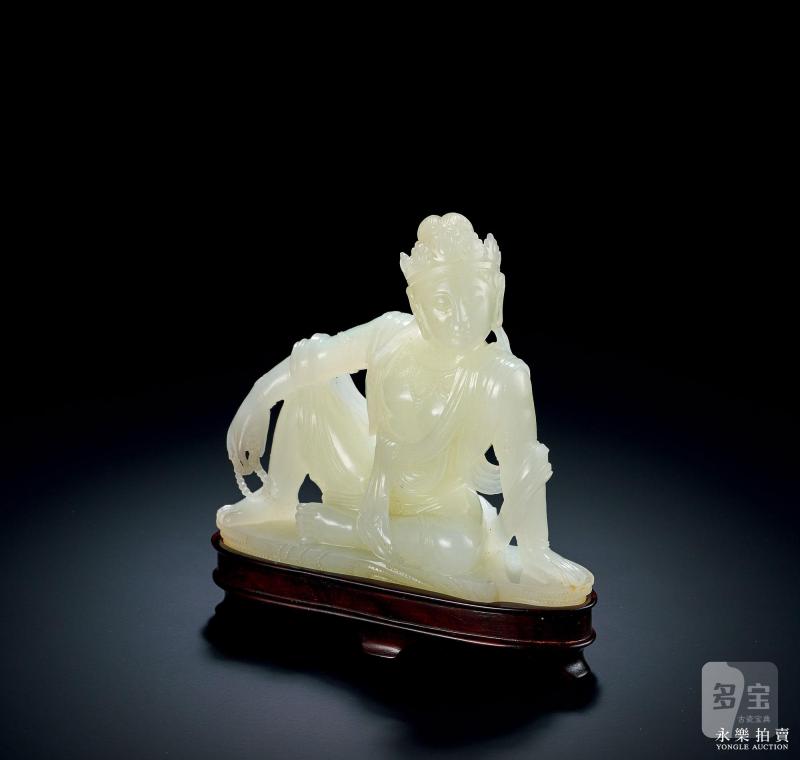 清中期 白玉自在观音像